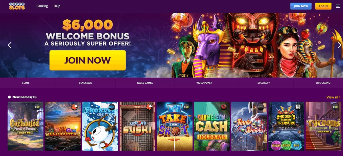 Super Slots Welcome Bonus up to $6,000 Screen 1