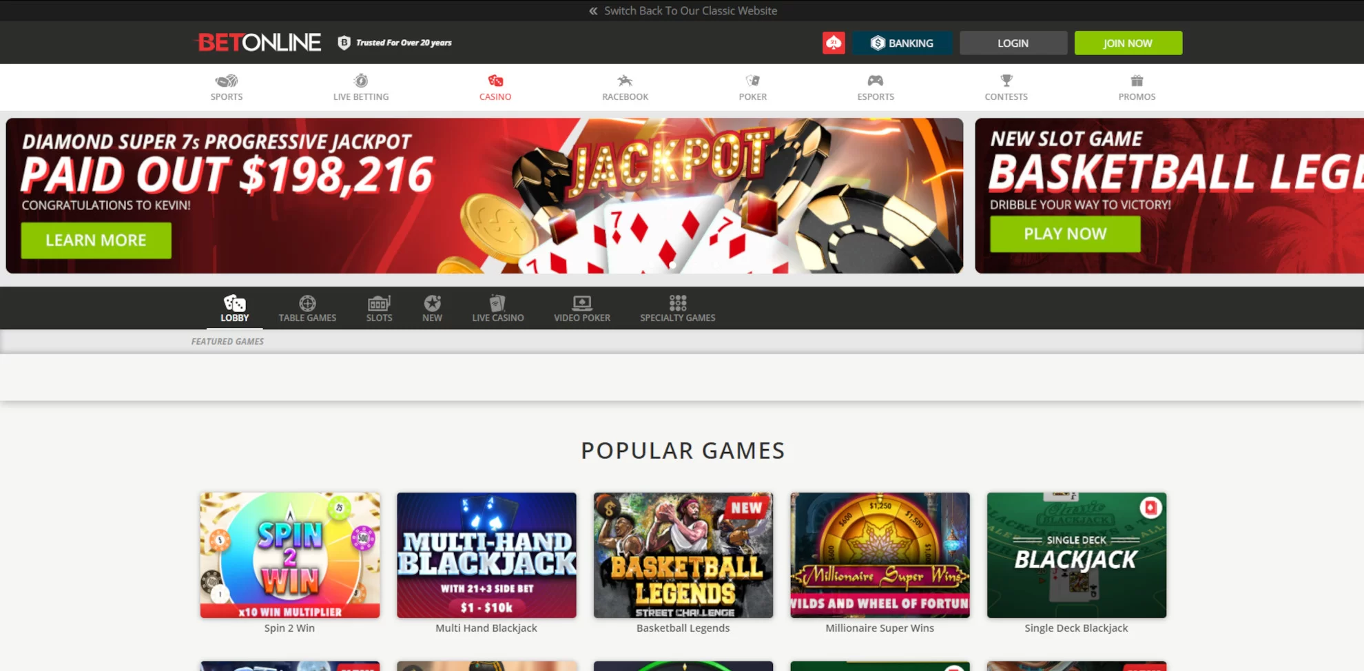 BetOnline Casino 50% Free Play Welcome Bonus Screen 1