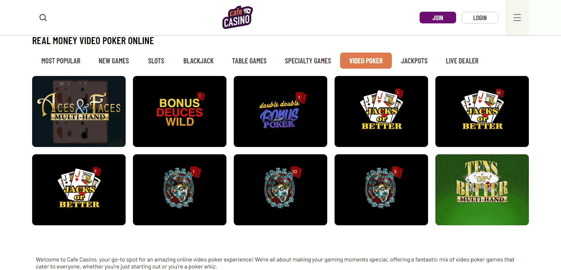 Cafe Casino Weekly Promotions Screen 2