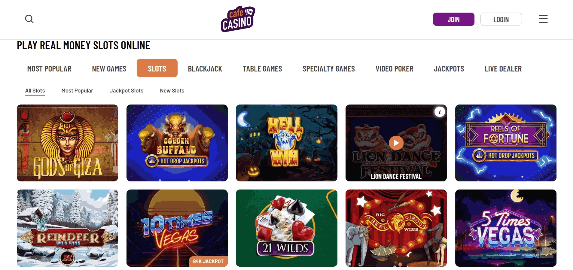 Cafe Casino Weekly Promotions Screen 1