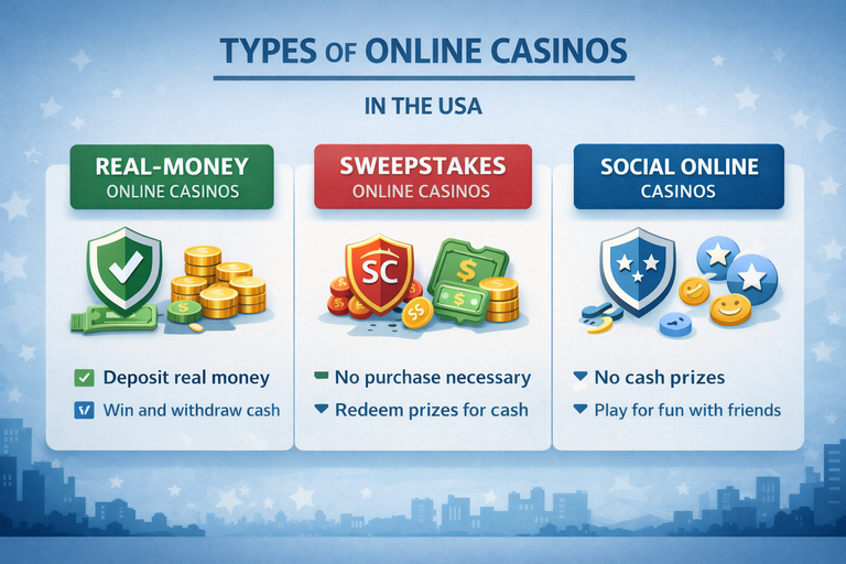 Real money vs sweepstakes vs social casino types